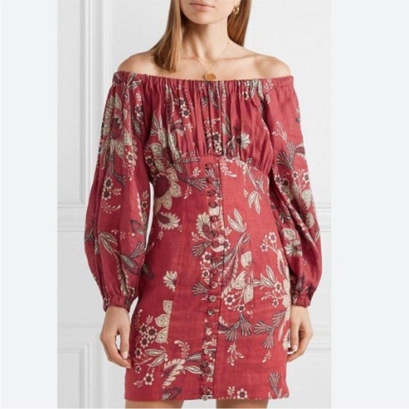 Zimmermann Juno Off-The-Shoulder Floral Print Linen Mini Dress size 0 - Picture 4 of 12
